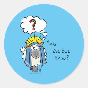 Funny Christlich Weihnachten Niedliche Schafe Cart Runder Aufkleber