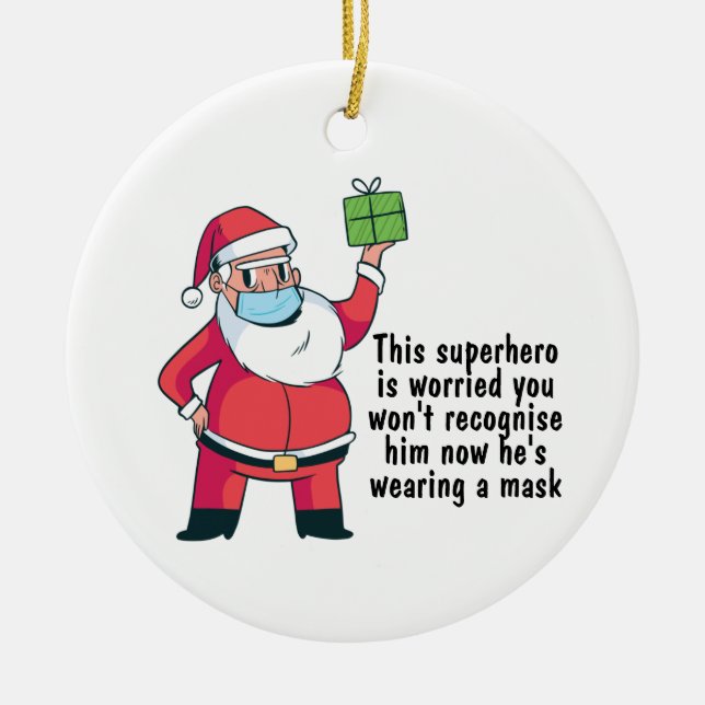 FUNNY Christmas 2020 Ornament Santa in FAcemask (Vorne)