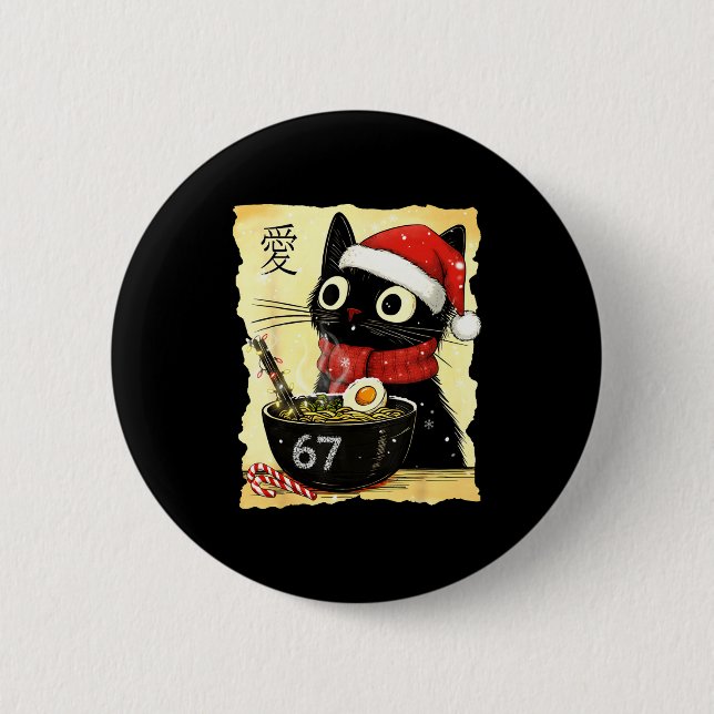 Funny Christmas 67 Six Seven Cat Ramen Japanese Ka Button (Vorderseite)