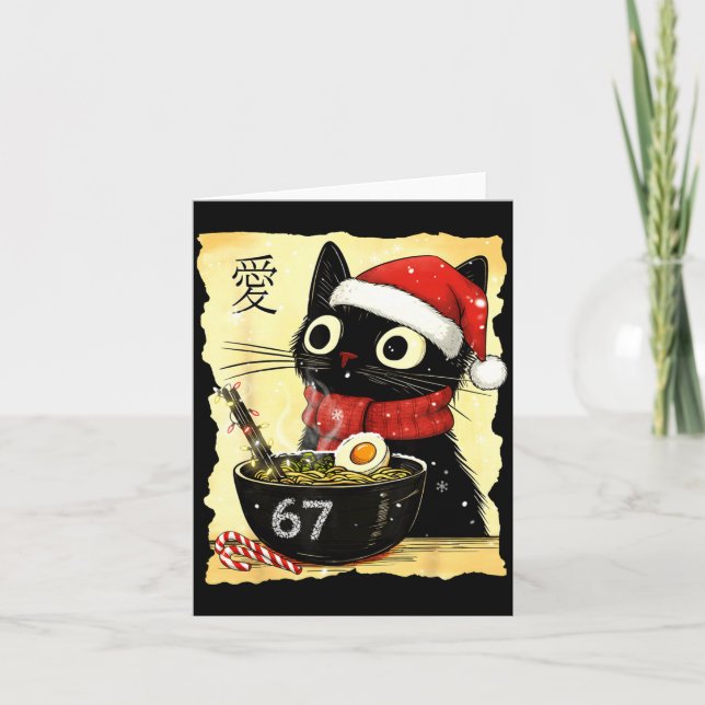 Funny Christmas 67 Six Seven Cat Ramen Japanese Ka Karte (Vorderseite)