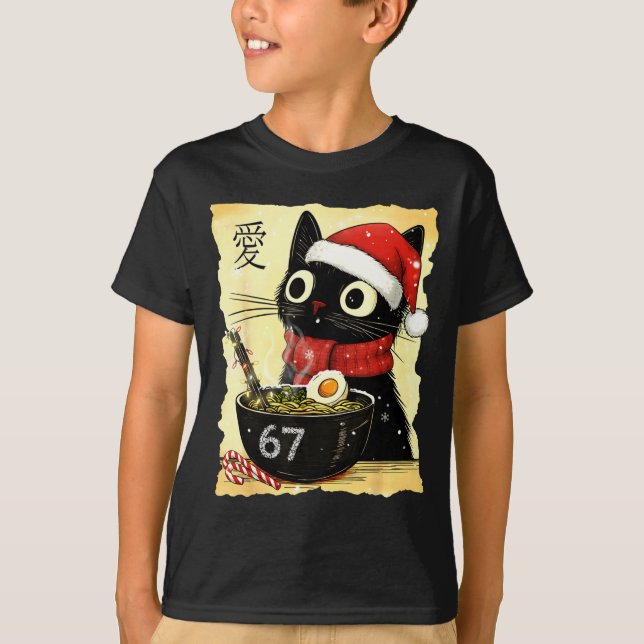 Funny Christmas 67 Six Seven Cat Ramen Japanese Ka T-Shirt (Vorderseite)