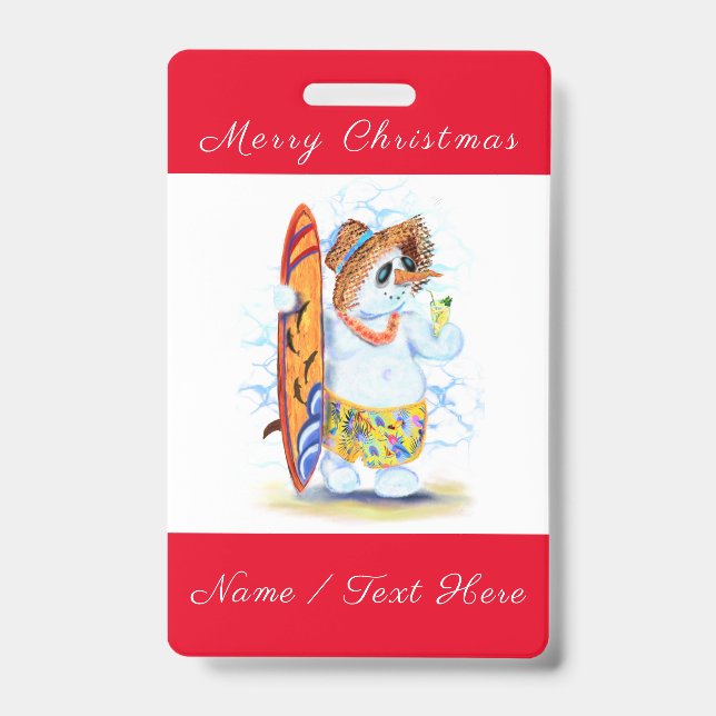 Funny Christmas Abzeichen mit Snowman Surfer Ausweis (Vorderseite)
