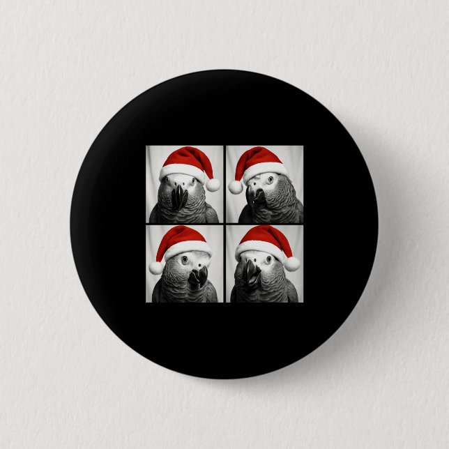 Funny Christmas African G Parrot Santa Photo Booth Button (Vorderseite)