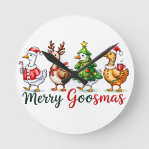 Funny Christmas Albern Gänse Runde Wanduhr