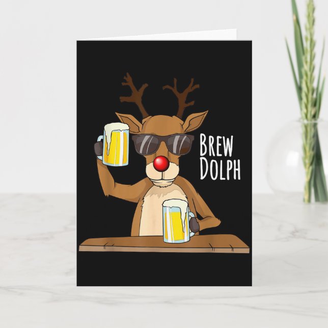 Funny Christmas Alcohol Shirt. Brew Dolph Beer Dri Karte (Vorderseite)