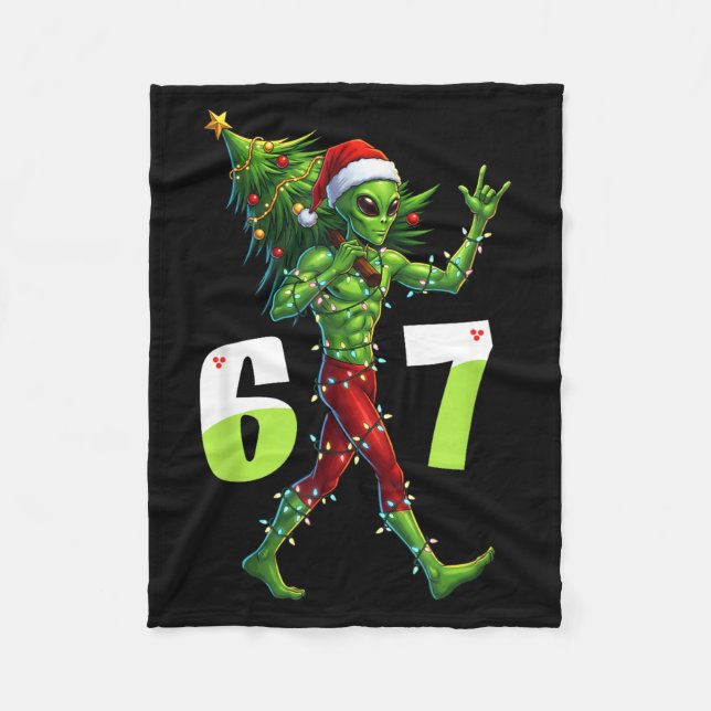 Funny Christmas Alien Six Seven Meme 67 Santa Hat  Fleecedecke (Vorderseite)