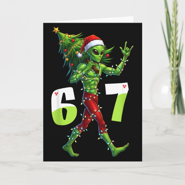 Funny Christmas Alien Six Seven Meme 67 Santa Hat  Karte (Vorderseite)