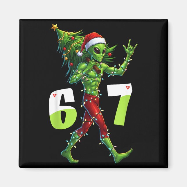 Funny Christmas Alien Six Seven Meme 67 Santa Hat  Magnet (Vorne)