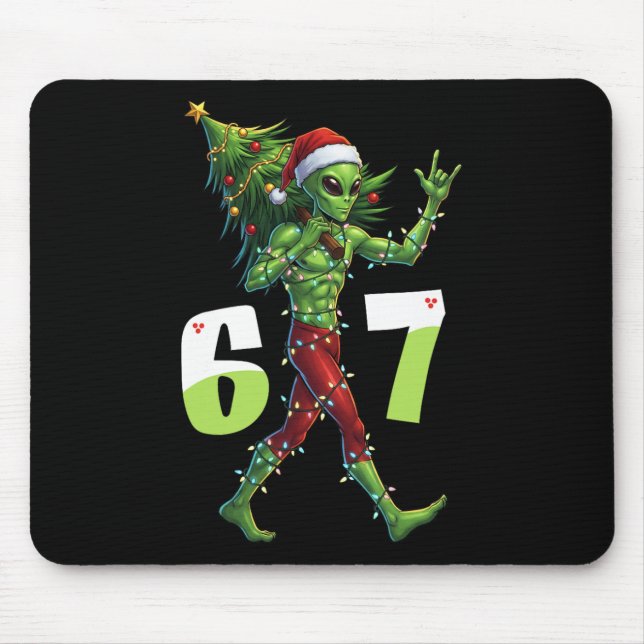 Funny Christmas Alien Six Seven Meme 67 Santa Hat  Mousepad (Vorne)