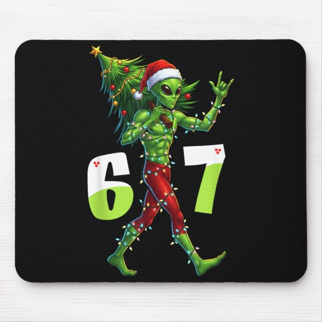 Funny Christmas Alien Six Seven Meme 67 Santa Hat  Mousepad (Vorne)