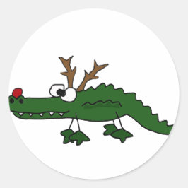 Funny Christmas Alligator als Rentier Runder Aufkleber