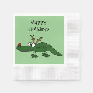 Funny Christmas Alligator als Rentier Serviette