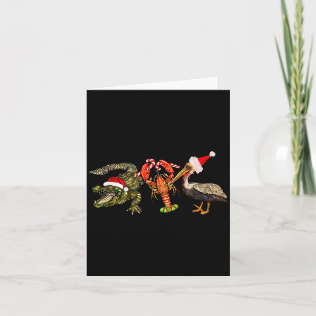 Funny Christmas Alligator Pelican Crawfish Holiday Karte (Vorderseite)