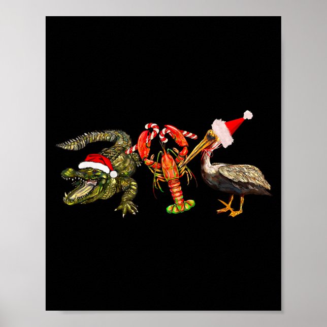 Funny Christmas Alligator Pelican Crawfish Holiday Poster (Vorne)