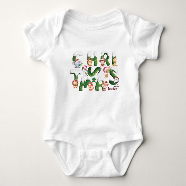 Funny Christmas Alphabet Wildtier anpassen Baby Strampler (Vorderseite)