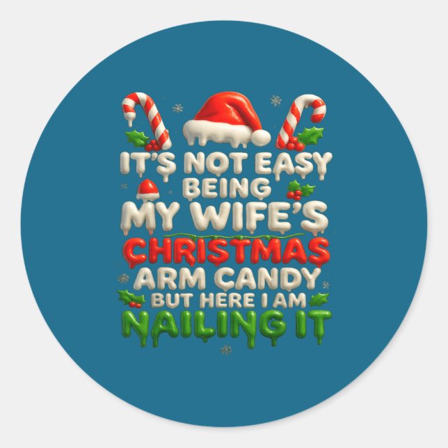 Funny Christmas Arm Candy Husband Holiday Couple H Runder Aufkleber (Vorderseite)