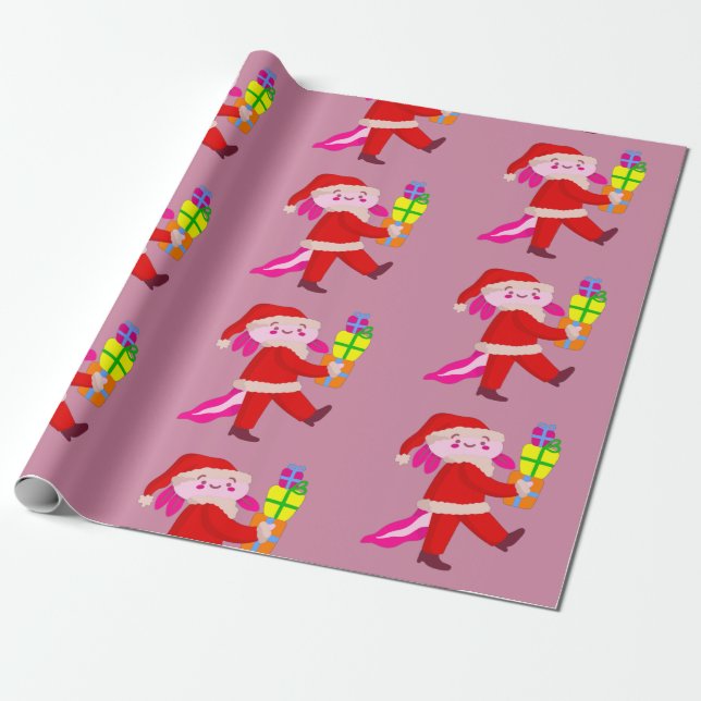 funny christmas axolotl santa claus geschenkpapier (Ungerollt)