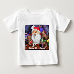 Funny Christmas Baby T - Shirt Santa mit Rentieren