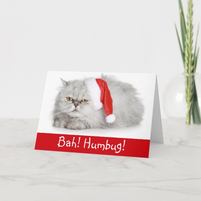 Funny Christmas Bah Humbug Cat Feiertagskarte (Vorderseite)