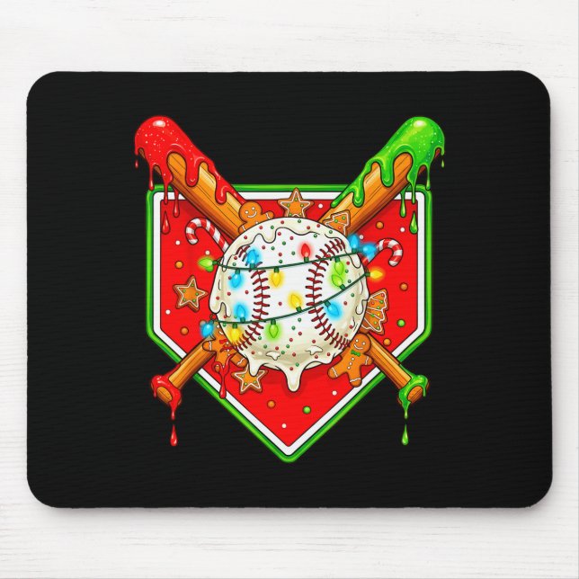 Funny Christmas Baseball Ice Cream Drip Men Women  Mousepad (Vorne)