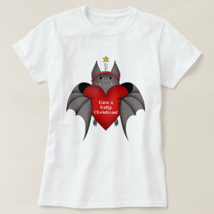 Funny Christmas bat mit rotem Herzen T-Shirt