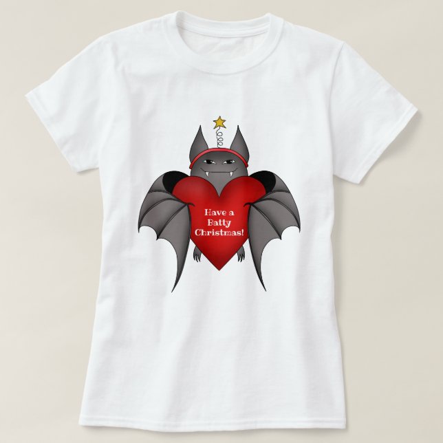 Funny Christmas bat mit rotem Herzen T-Shirt (Design vorne)