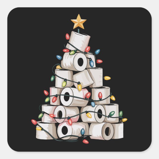 Funny Christmas Bathroom Toilet Paper Tree Humor Quadratischer Aufkleber (Vorderseite)