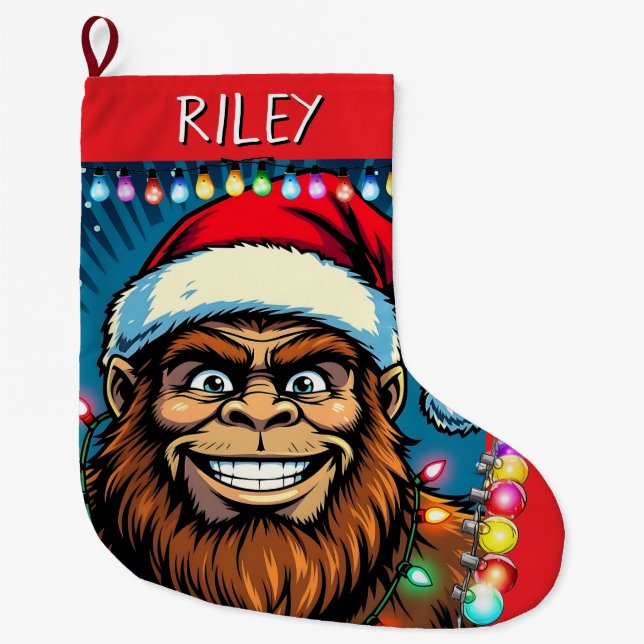 Funny Christmas Bigfoot Personalized Großer Weihnachtsstrumpf (Vorderseite)
