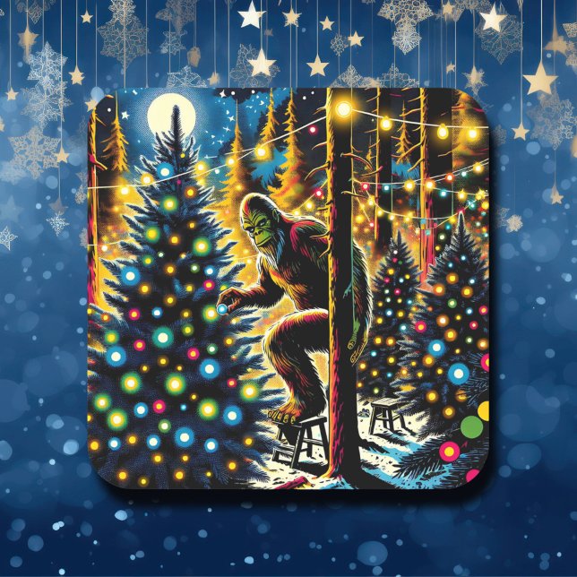 Funny Christmas Bigfoot Quadratischer Aufkleber (Von Creator hochgeladen)