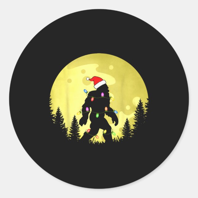 Funny Christmas Bigfoot Santa Hat Moon Sasquatch M Runder Aufkleber (Vorderseite)