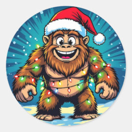 Funny Christmas Bigfoot Sasquatch Runder Aufkleber