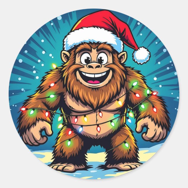 Funny Christmas Bigfoot Sasquatch Runder Aufkleber (Vorderseite)