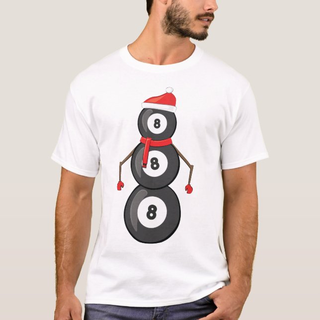 Funny Christmas Billiard Balls Snowman T-Shirt (Vorderseite)