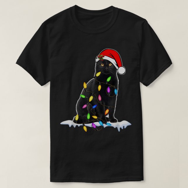 Funny Christmas Black Cat Design T-Shirt (Design vorne)