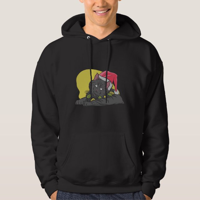 Funny Christmas Black Cat Hoodie (Vorderseite)