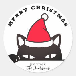 Funny Christmas Black Cat Runder Aufkleber