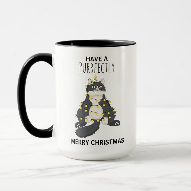 Funny Christmas Black Cat Simple Winter Humor Tasse (Links)