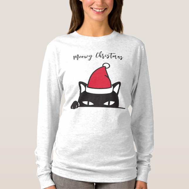 Funny Christmas Black Cat T-Shirt (Vorderseite)