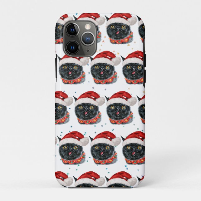 Funny Christmas Black Cat Watercolor Case-Mate iPhone Hülle (Rückseite)