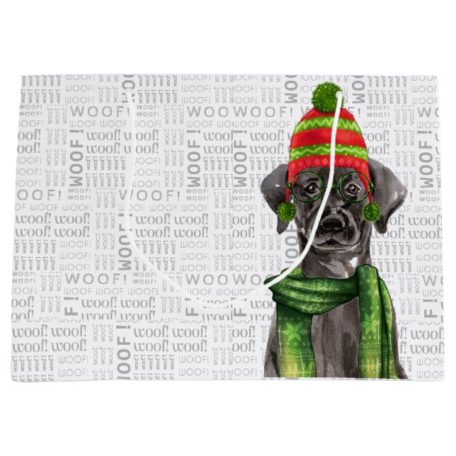 Funny Christmas Black Labrador Dog Große Geschenktüte (Vorderseite)