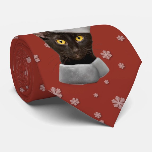 Funny Christmas Black Santa Cat Krawatte (Gerollt)