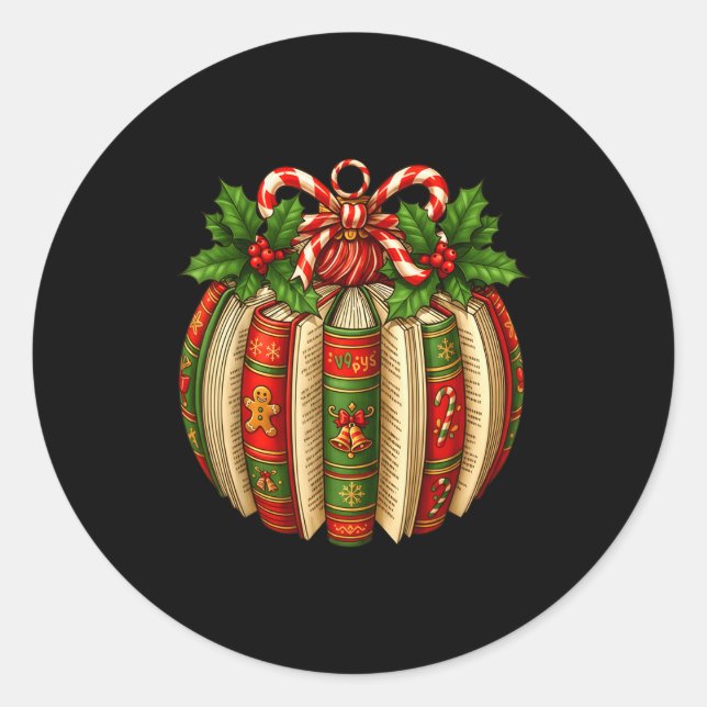 Funny Christmas Book Ornament Winter Xmas Teacher  Runder Aufkleber (Vorderseite)