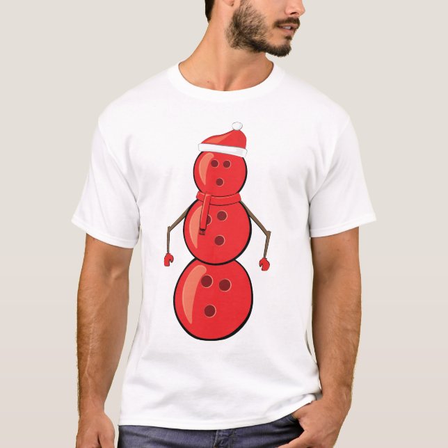 Funny Christmas Bowling Balls Snowman T-Shirt (Vorderseite)