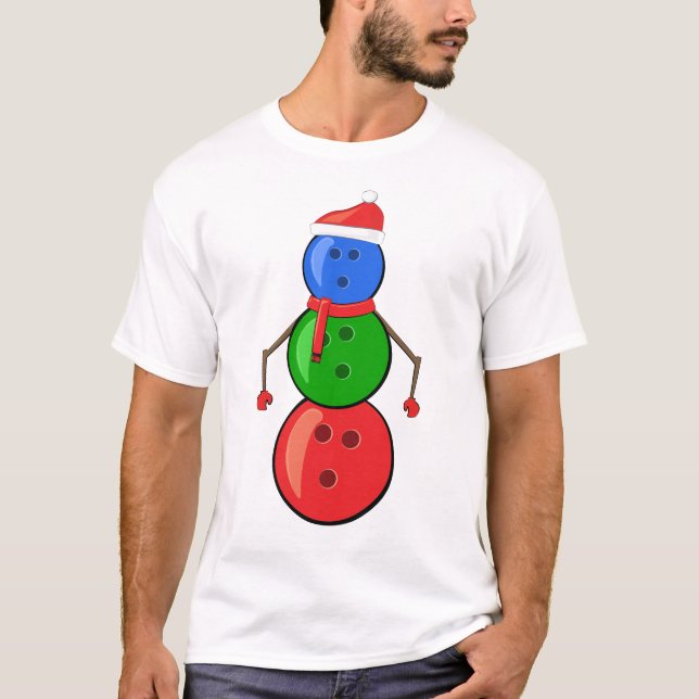 Funny Christmas Bowling Balls Snowman T-Shirt (Vorderseite)