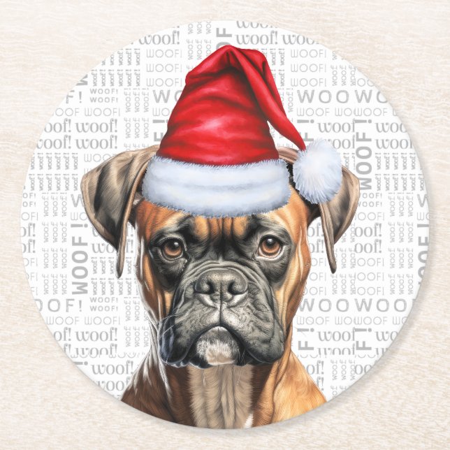Funny Christmas Boxer Dog Lover Holiday Runder Pappuntersetzer (Vorderseite)