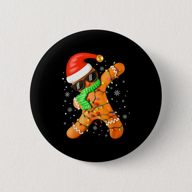 Funny Christmas Boys Kids Dabbing Gingerbread Xmas Button (Vorderseite)