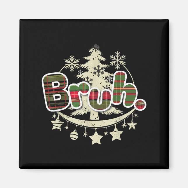 Funny Christmas Bruh Xmas Pajamas Red Plaid Men Wo Magnet (Vorne)