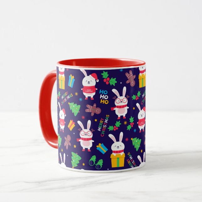 Funny Christmas Bunnies Tasse (Vorderseite Links)