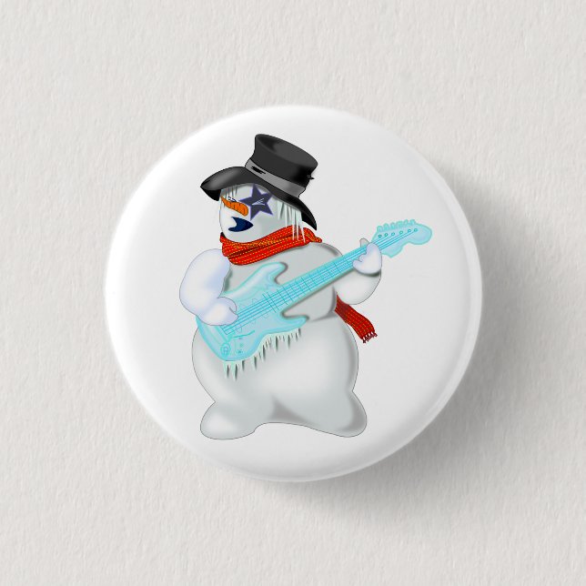 Funny Christmas Button mit Snowman und Gitarre (Vorderseite)