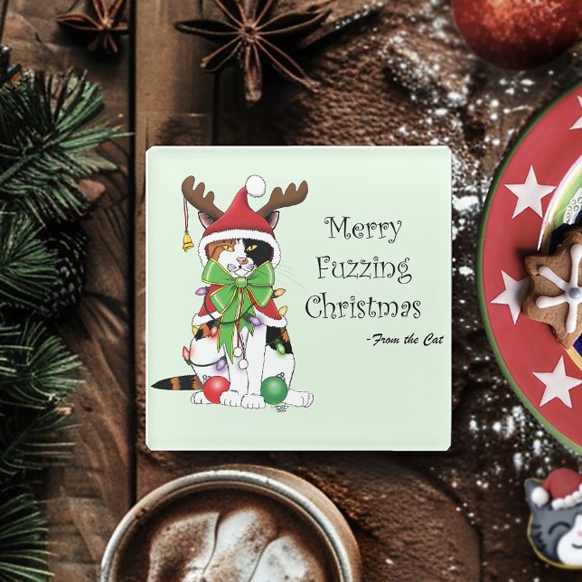 Funny Christmas Calico Cat Glasuntersetzer (Von Creator hochgeladen)